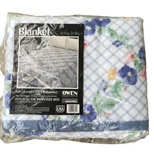 Vintage Owen Blanket Spring Trellis Floral Full Size Twin Blue USA 72x90 READ